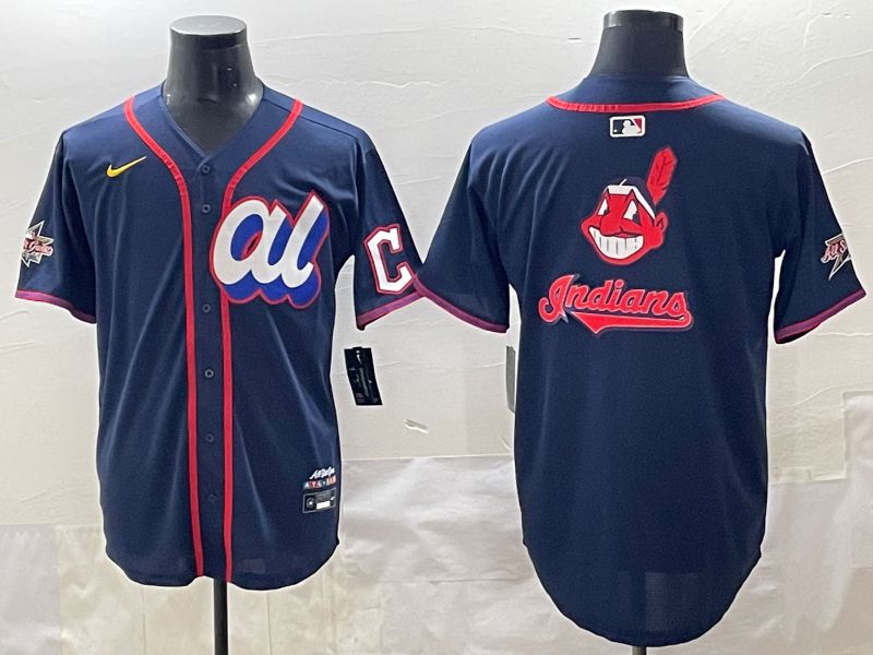 Men 2025 Cleveland Indians Blank Drak Blue All star Blank Blue Nike MLB Jersey style 3->cleveland indians->MLB Jersey